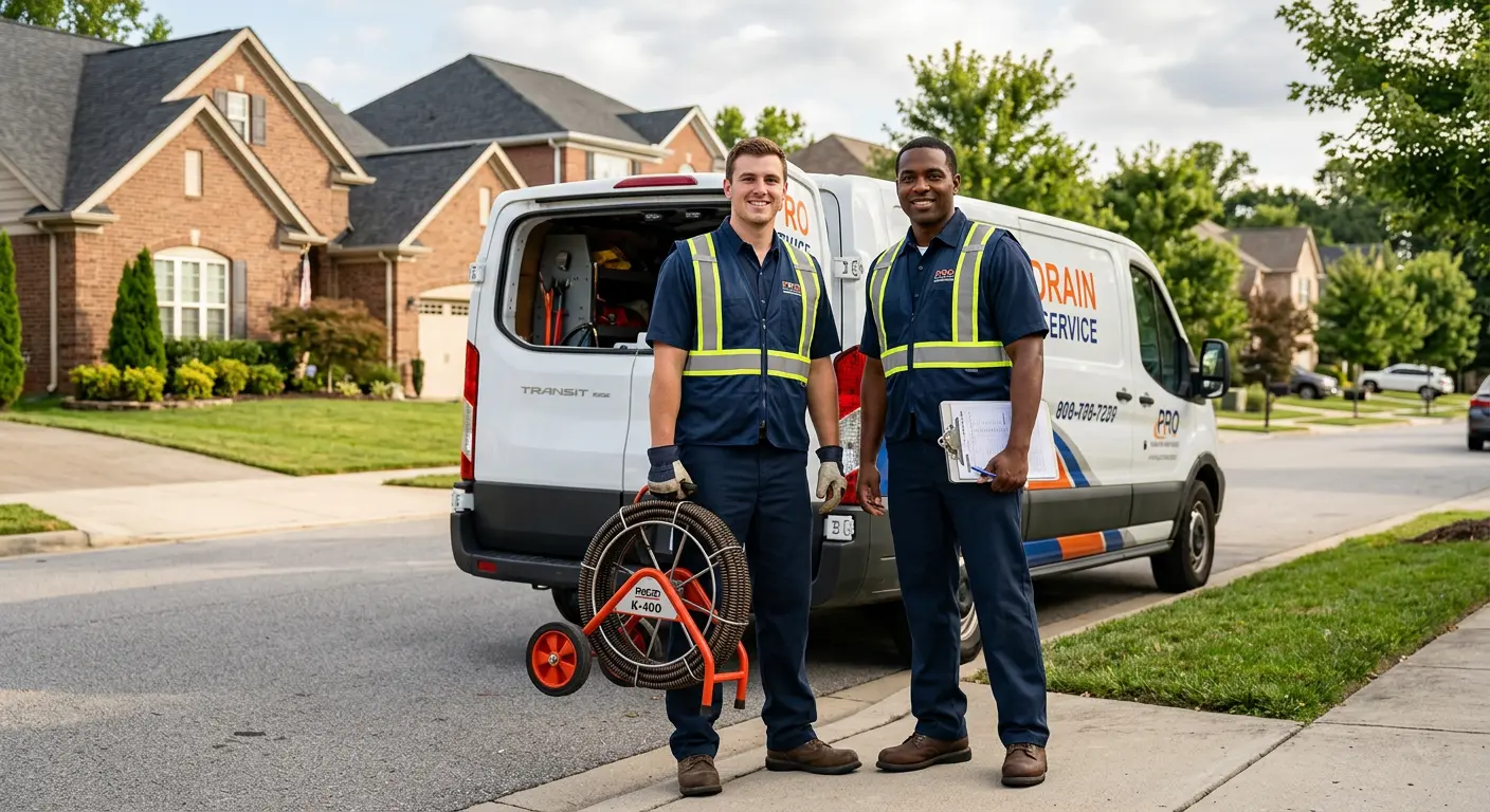 Sewer and drain service team with equipment ready for work in Clemmons